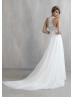 Ivory Lace Tulle Jewel Neckline Unique Modern Wedding Dress 